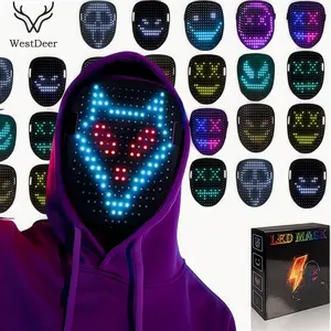 WestDeer 2025 New LED Mask, Gesture-Sensitive Glow Mask with 50 Built-in Color-Changing Modes, The Perfect Gift for Someone Special, Spooky LED Skull Mask, Glow-in-the-Dark Mask  Costume Parties,Gifts Halloween red light face mask