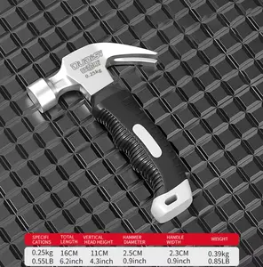 Mini claw hammer with non-slip rubber handle and heavy-duty metal construction - compact ergonomic grip, precisely balanced head for woodworking, home renovations, DIY projects - suitable for nail and chisel removal work