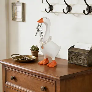 7-Inch Desk Goose Statue – Cute Resin Goose Figurine with Magnetic Beak Key Holder & Tool Rack, Funny Desk Decor for Home Office Table, Aesthetic Room Decor, Cute Desk Accessories, Housewarming & Holiday Gift for Women
