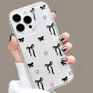 Bow & Heart Pattern Clear Phone Case, Anti-drop Cellphone Protective Case, Total Protective Shockproof Mobile Phone Cover for iPhone 11 12 13 14 15 16 17 Pro Max