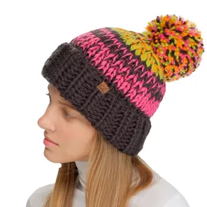C.C Multi-Color Chunky Yarn Pom Beanie for Women – Cozy Up in Ultimate Warmth & Bold Style with the Perfect Winter Accessory casual knit hat