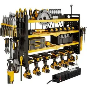 Power Tool Organizer Wall Mount with Station 4 Layer 6 Slot Cordless Drill Holder with Angle Holder (Yellow)