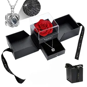 Personalized Rose Box with I Love You Necklace in 100 Languages, Unique Gift for Mother's Day, Valentine's Day, Birthday, Christmas, Exquisite Jewelry Gift