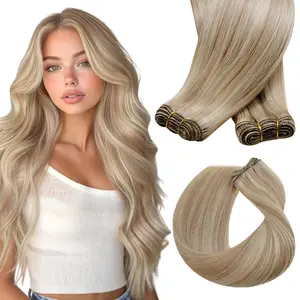 Sew in Hair Extensions Real Human Hair 110g 24 inch Ash Blonde Highlighted 613 Bleach Blonde Human Hair Weave Extensions Remy Straight Bundles Double Weft
