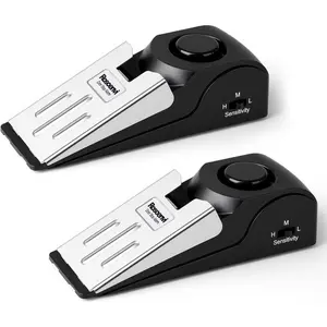 2 Pack Door Stop Alarm Door Stopper with 120DB Security Alarm Floor Wedge Door Stop Siren Door Security Devices for Traveling Apartment Hotel and Home Black