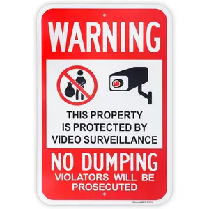 Large No Dumping, Property Protected By Video Surveillance Sign, 18" x 12" .040 Rust Free Aluminum – Reflective, UV Protected and Weatherproof