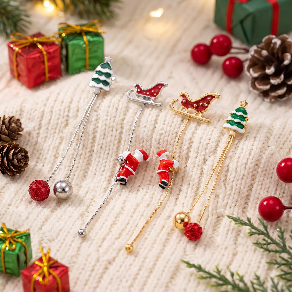 Climbing Santa Christmas Earrings with Asymmetrical Tassel Style Lightweight Comfortable Fun Holiday Gift for Women Girls Friends Family Coworkers Xmas Parties Stocking Stuffers Birthdays Winter Celebrations