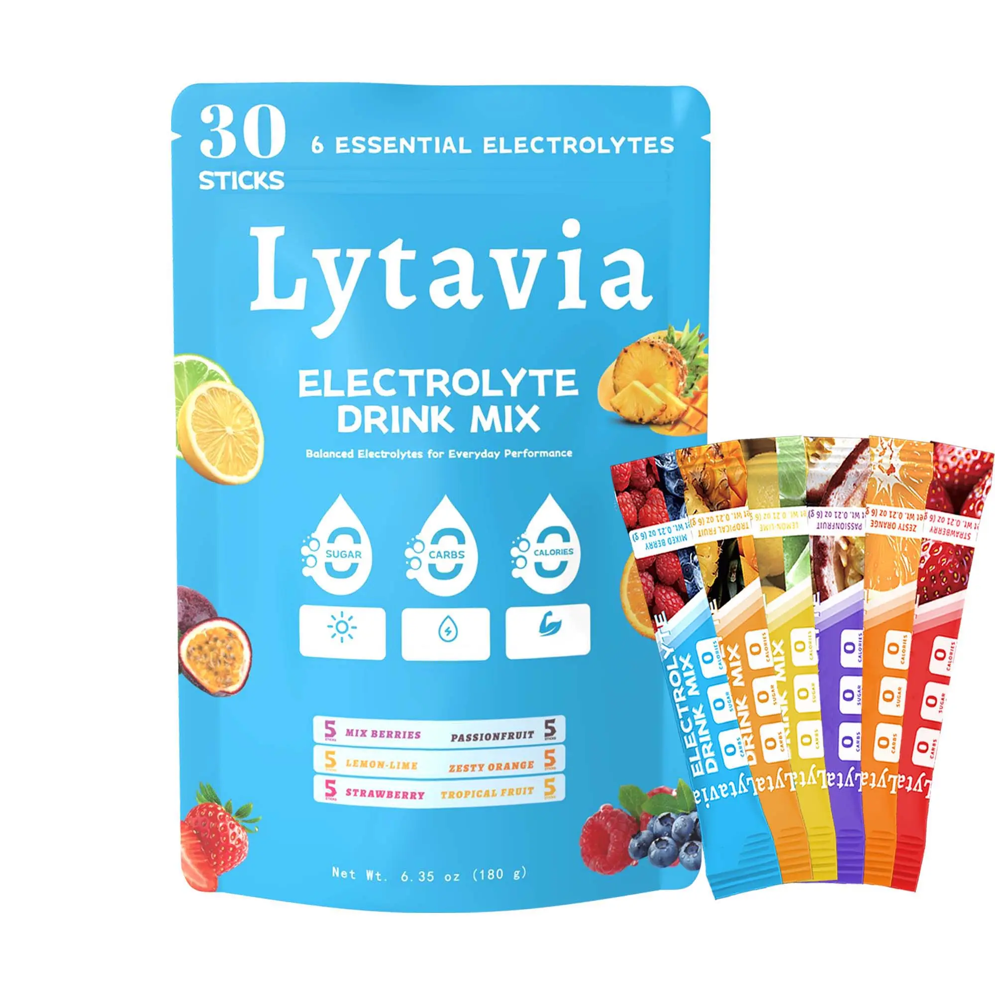 Lytavia 30-Pack Hydration Powder Packets - Sugar-Free, 6 Key Electrolytes, Vitamin C, Zinc, Vegan Keto Non-GMO Natural Blend for Sports & Daily Balance (Electrolytes + Vitamins)