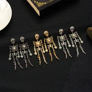 Rhinestone Skeleton Earrings, Halloween Skull Drop Earrings, Sparkly Crystal Skeleton Body Dangling Earrings for Women