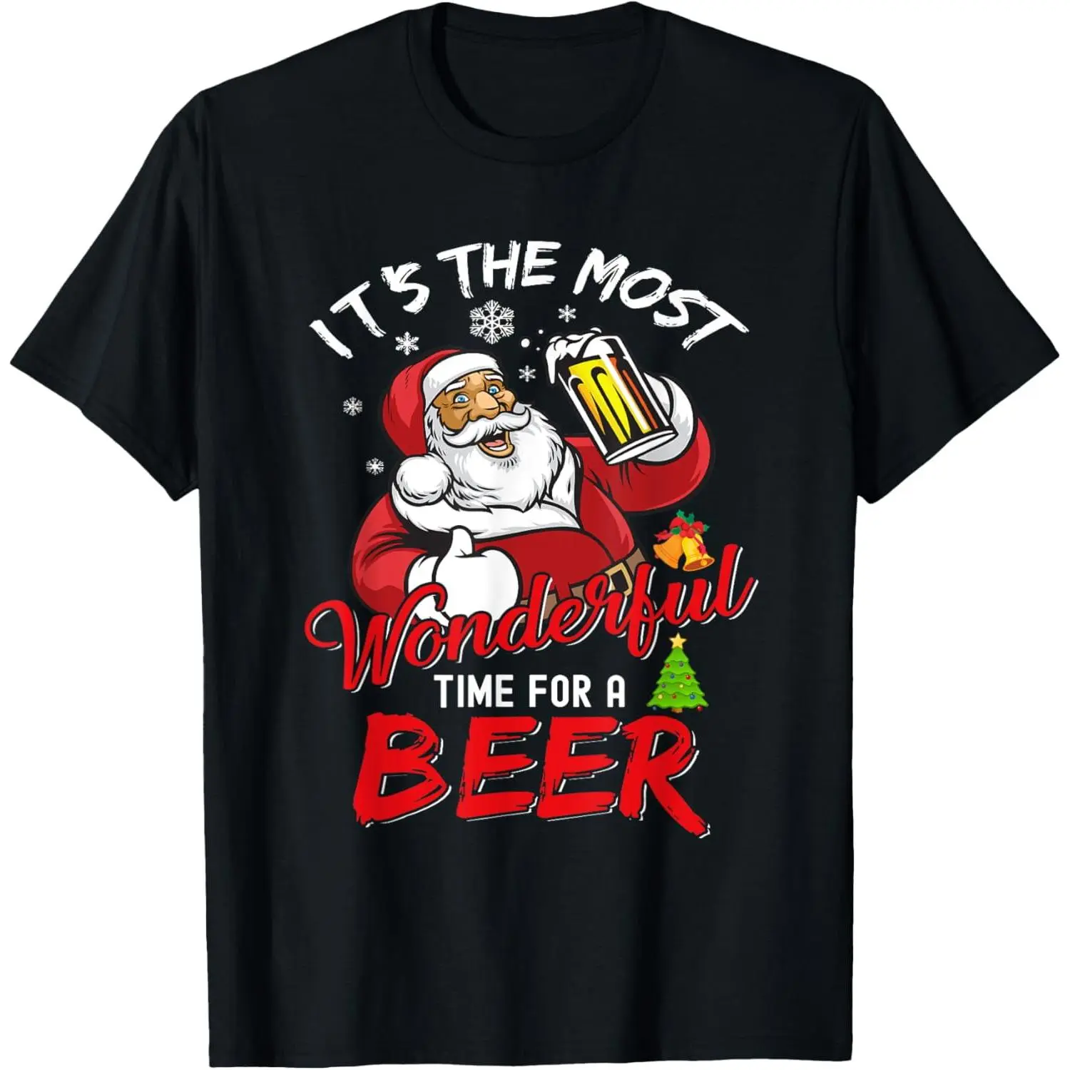 100% Cotton Funny Christmas Santa Claus Drinking Beer Wonderful Time T-Shirt