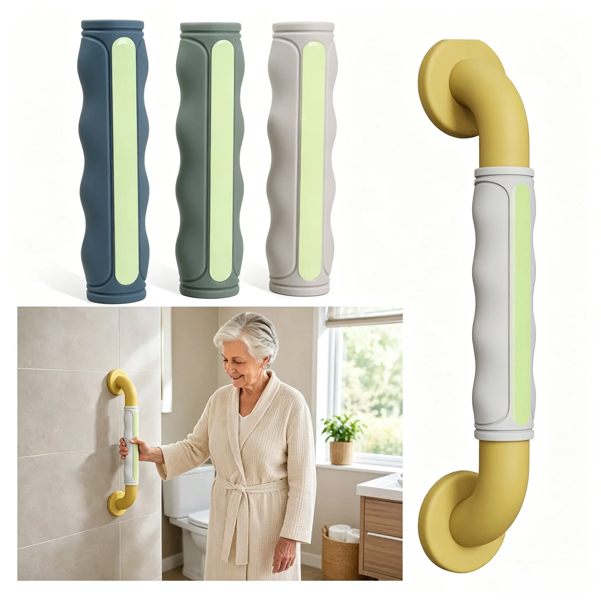 Bathroom and Toilet Support Grip Covers – Slip-Controlled Silicone Handrail Grips for Bath & Shower Grab Bars