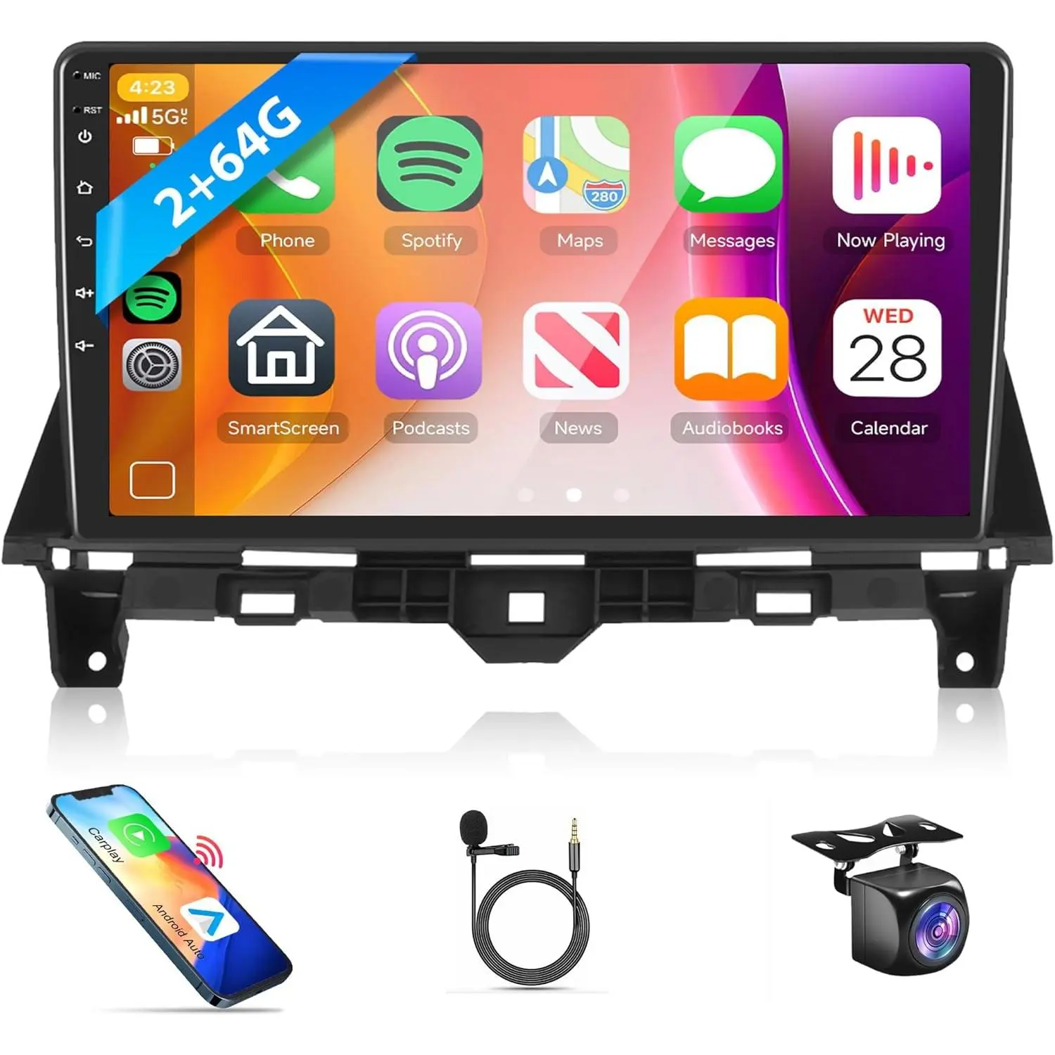 4Core 2G+64G WiFi Single-Din Touchscreen Bluetooth Dashboard Screen Car Video Player for Honda Accord 2008-2013, Android Wireless CarPlay, Android Auto, GPS, Mirror Link, FM/RDS, EQ, Backup Camera Accessory, Bluetooth Stereo Car Video Players, Single-Din