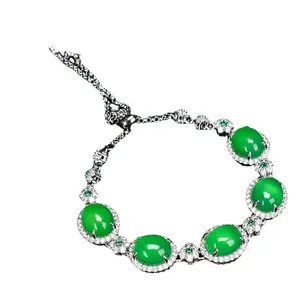 Non-Natural Crystal Jewelry Set - Ice-Texture Green Chalcedony 4-Piece Set with Luxury Inlaid Pendant, Necklace, Earrings, Ring, Bracelet