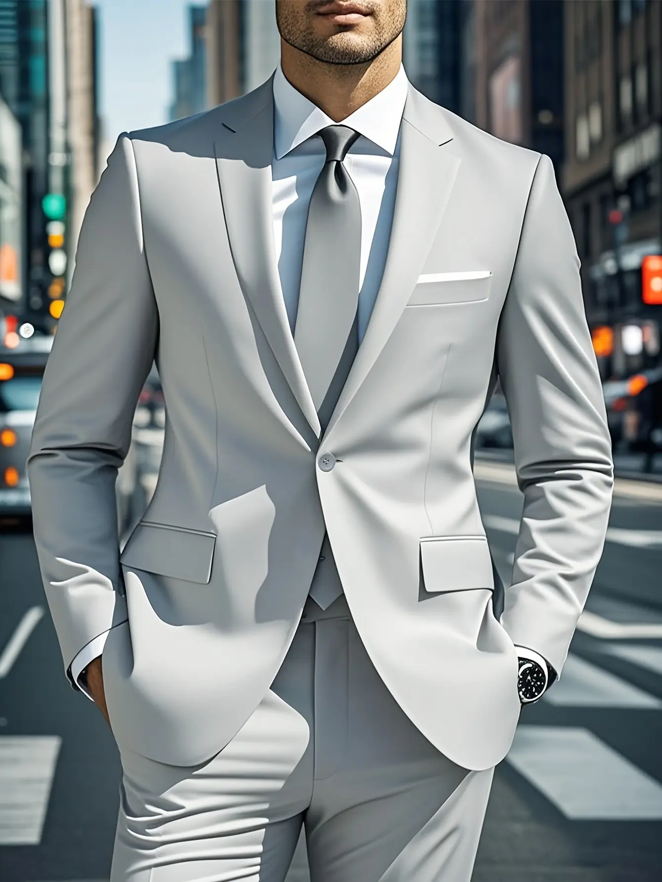 Men’s 2-Piece Relaxed Business Suit Set - Notch Lapel Blazer, Uncut Pocket Detail Dress Pants for Smart-Casual Office, Daily Wear