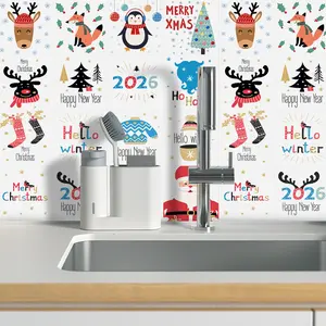 16pcs Christmas Colorful Pattern Decorative Tile Stickers, Waterproof Oilproof Erasable Kitchen Wall Decals, Ideal for Holiday Decoration, Home Decor