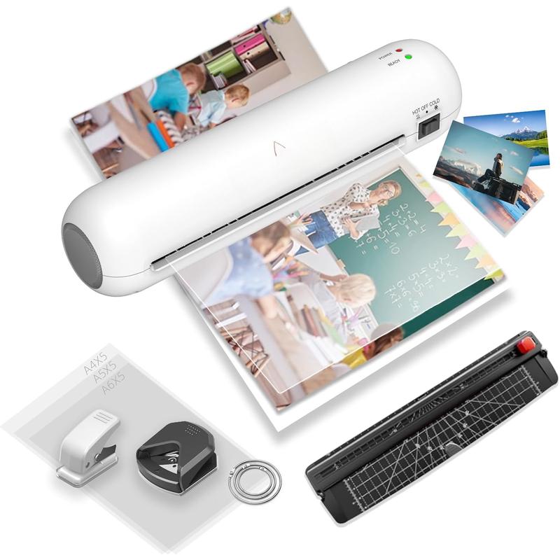 Laminator Machine 9-Inch Portable Thermal Laminater with Hot & Cold Modes, A4 Small Laminating Machine with ABS Jam-Release, 3-Min Warm-Up, 6-in-1 Photo Laminator Kit for Home Office and Class, White