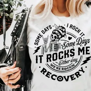 Cotton Black White T-Shirt with Phrase "Some days I rock it some days it rocks me" - Personalized Design, Plus Size, Crewneck, Perfect Gift for Book Lovers - Top, Comfort, Tee, Womenswear, Blouses