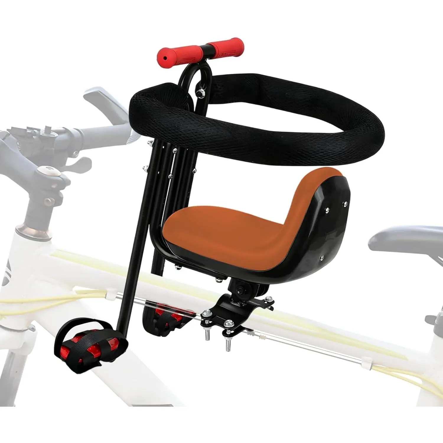 Front Mounted Child Bike Seat for Adult MTB, Toddler Bicycle Carrier with Full Guardrail, ft Pedals, Removable Straps, Height Adjustability, Bike Accessories for Kids 1-5 Years, Bicycle Parts, Childrens Bicycle