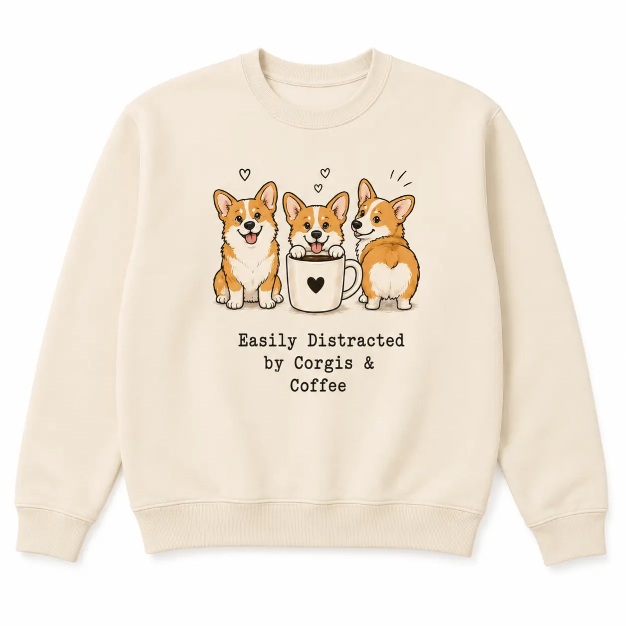 Corgi Coffee Sweatshirt, Easily Distracted Dog Lover Crewneck, Cute Pet Humor Fall Pullover Unisex Gift
