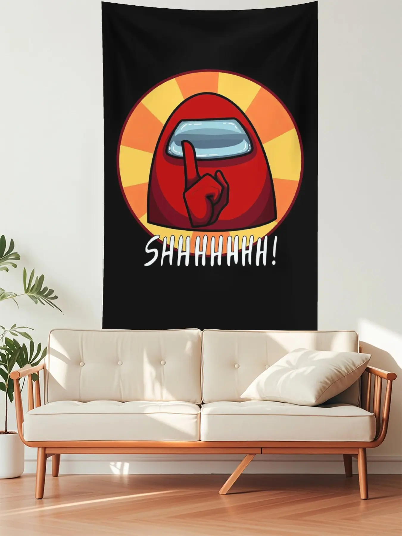 Funny Red Space Crewmate Wall Tapestry, Shhh Gesture Gamer Room Decor, Cartoon Gaming Wall Hanging for Bedroom Dorm