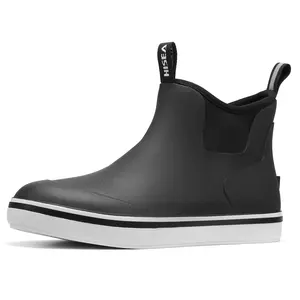 HISEA Deck Rain Boots for Men, Waterproof Fishing Rubber Boots with High Traction, Men's Ankle Saltwater Chelsea Boots for Gardening, Boating, Sailing