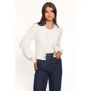 Silvie Lace Front Tie Cardigan - Cream