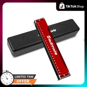 Soulmate Blues Harmonica 24 Hole C Key with Case, Mouth Organ Harp, Diatonic Harmonica for Beginner, Adult, Professional, Students, Friends, Gifts, Red