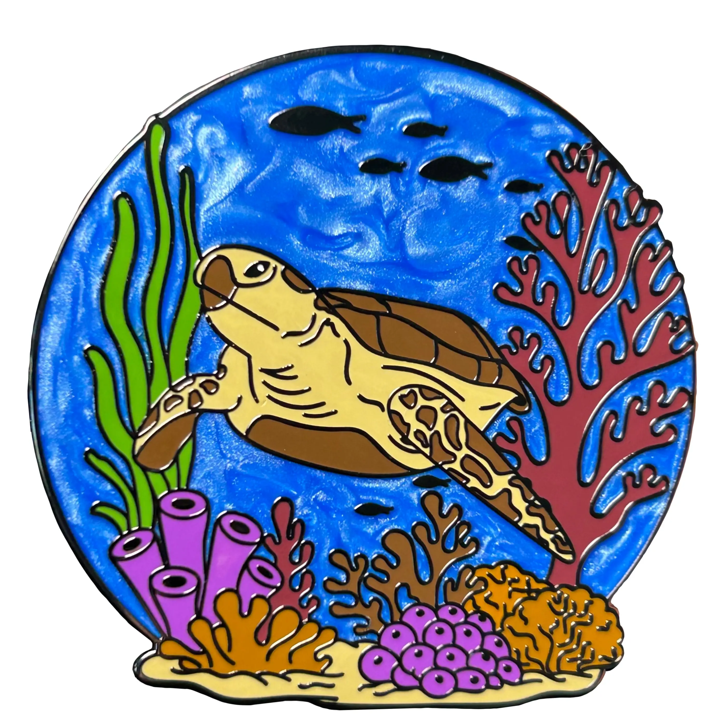 Green Sea Turtle - Lapel Pin With Magnet  - Pearlescent