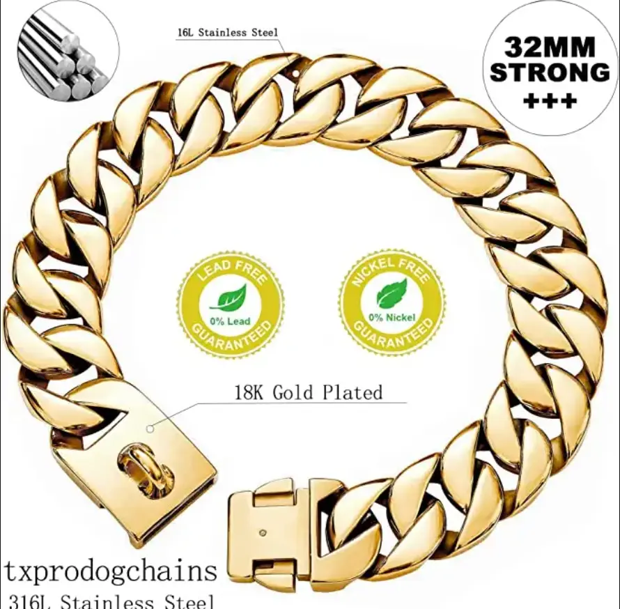 Big Dog Chains Luxury Gold Collares Pet hip hop leads kit Dog collars choke necklace Collar Leash Bully link Cuban dog Chain