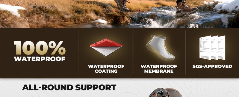 NORTIV 8 Men's Armadillo 3.0 Waterproof PRO Hiking Boots All Seasons Lightweight Non-Slip Arch Support Trekking Camping Ankle Boots Outdoorfun