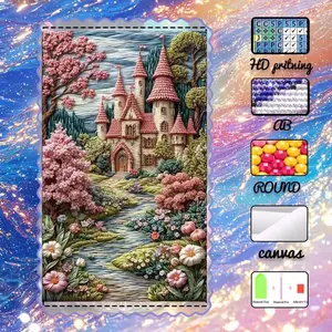 DIY 5D Flocking Diamond Painting Kit, AB Drill, Fairy Dust Drill, Crystal Drill, Castle, Flowers, Pathway Diamond Embroidery, Special Craft Art Kit, Wall Decor, Gift for Family, Lover and Friends