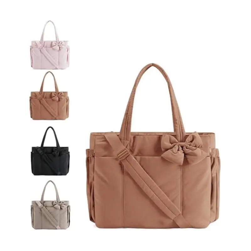 Elegant Puffy Bow Tote Bag in Soft Pink with Adjustable Strap for Everyday Use Versatile Appeal Lightweight and Stylish Design