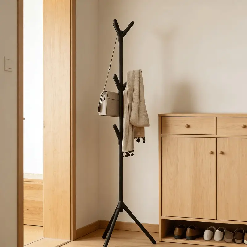 Vertical coat rack, three-pronged structure, stable load-bearing, made of sturdy wrought iron. Nordic style bedroom hanger, single-bar multi-functional hat rack, entryway coat rack. Space-saving must-have