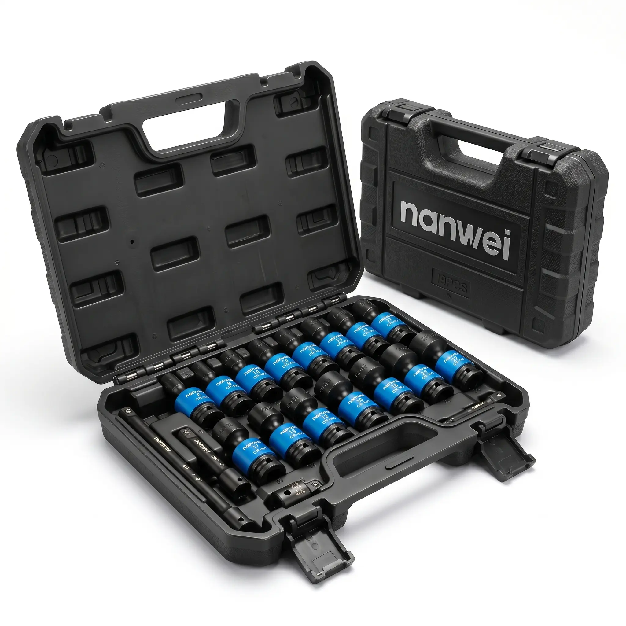 19PCS 3/8" Drive Universal Joint Impact Socket Set 8-22mm, Metric Swivel Hex Sockets with 4 Extension Bars & Adapter, Color Coded CR-MO Steel Tool Kit with Hard Storage Case for Auto Motorcycle Garage Repair hand tool duty heavy automotive use