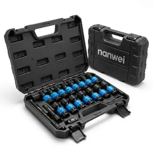 15PCS 3/8" Drive Universal Joint Impact Socket Set 8-22mm, Metric Swivel Hex Sockets with 4 Extension Bars & Adapter, Color Coded CR-MO Steel Tool Kit with Hard Storage Case for Auto Motorcycle Garage Repair