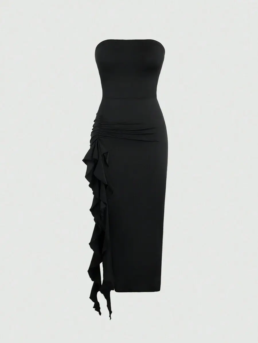 green emerald velvet dress Women's Lightweight Tube Dress in Black main image 0