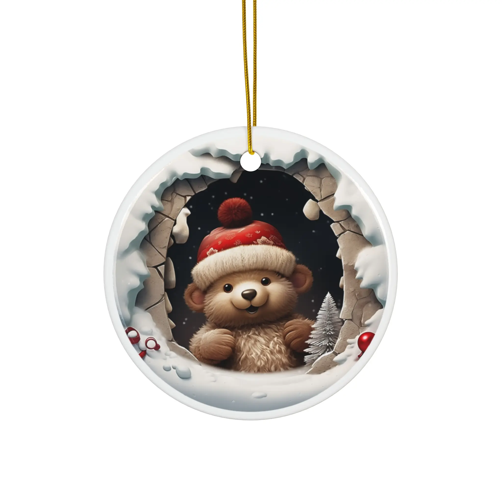 Christmas Bear Ceramic Ornament