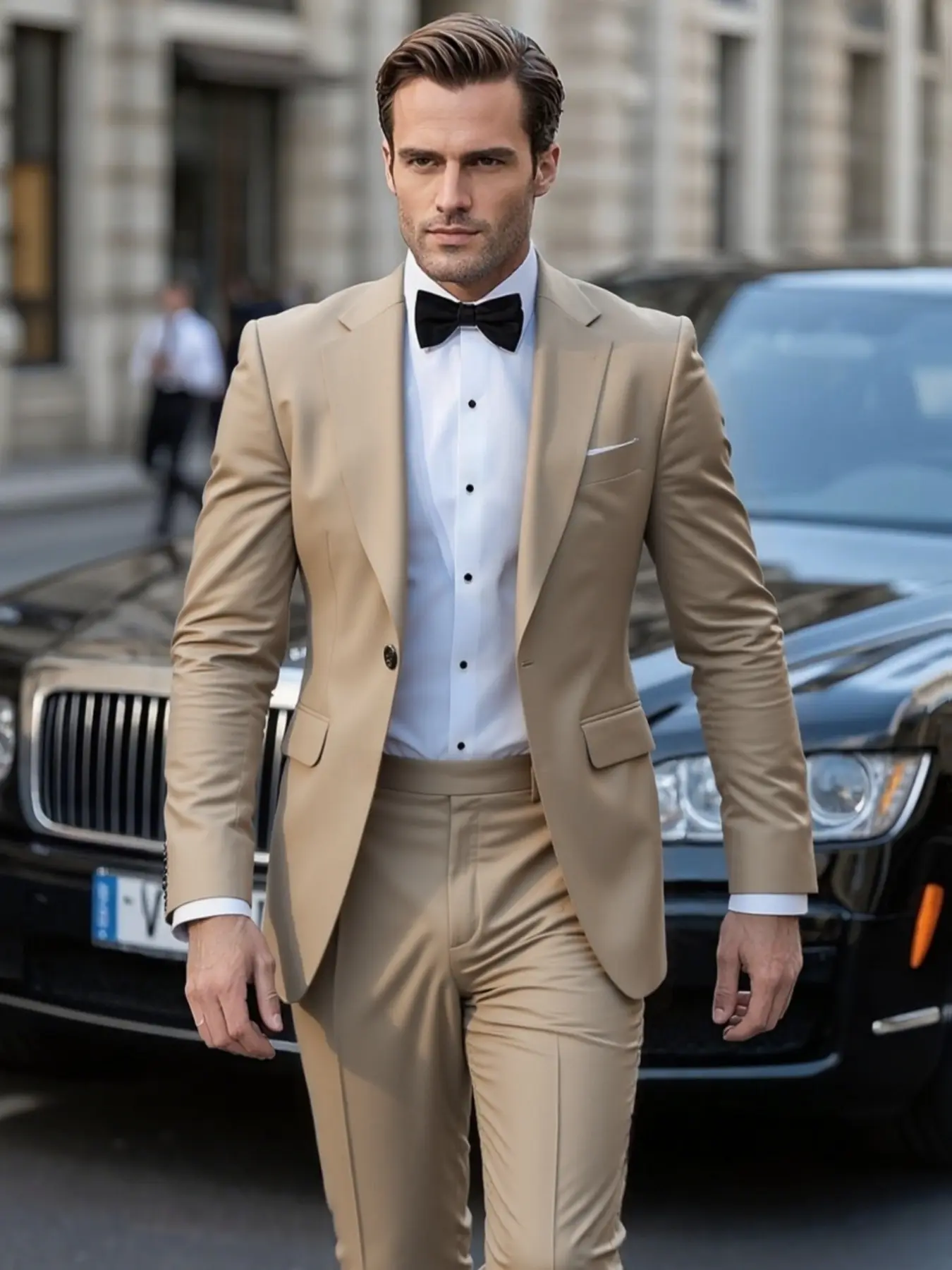 Men's 2-Piece Plain Menswear Classic Suit Set - High-Quality Formal Long-Sleeve Jacket with Lapel Collar, Button Details & Non-Stretch Pants for Weddings, Business Meetings