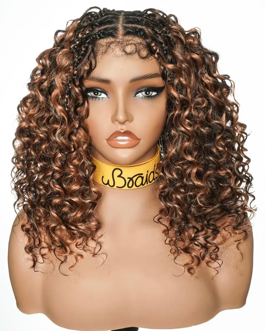 uBraids 14" Deep Wave Knotless Boho Box Braided Wig With Swiss HD Lace Blend Human Hair Curls Hand Tied Frontal and Double Lace Back Glueless Lace Wigs Lace Wear Wigs