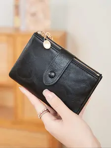 Women's Retro Zipper Short Wallet, Multi Card Slot Bifold Wallet, Fashionable Card Holder, Credit Card Organizer, Casual Versatile, RFID Blocking Wallet for Women & Girls