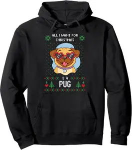 Ugly Christmas Sweater Ugly Sweater Pug Dog Pullover Hoodie
