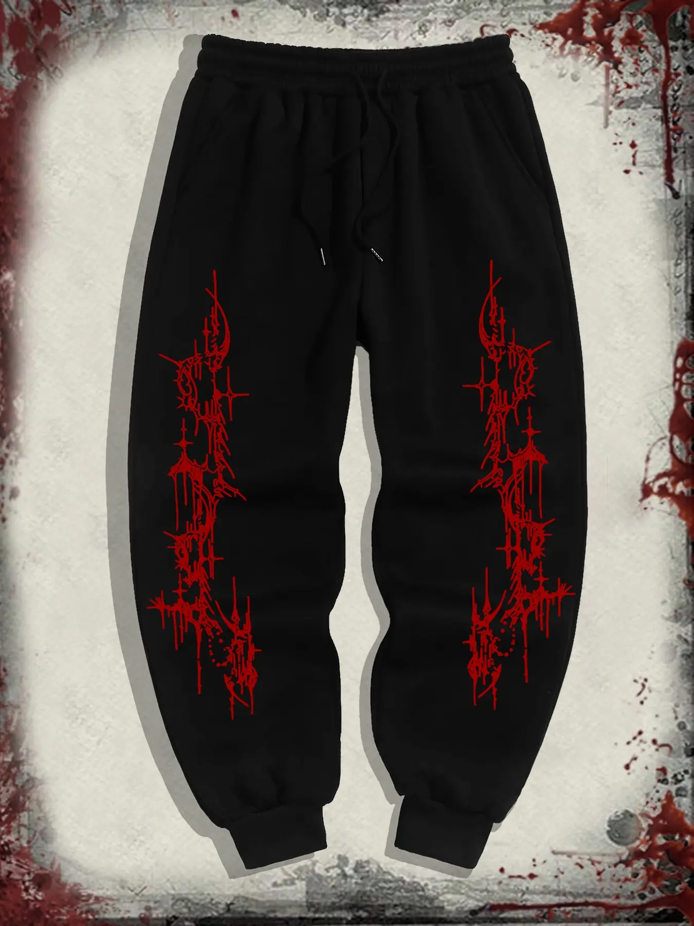 Men's Gothic Style Casual Joggers, Spring & Fall Fitted Kint Fabric Pants, Trendy Campus Essential, Moderate Thickening