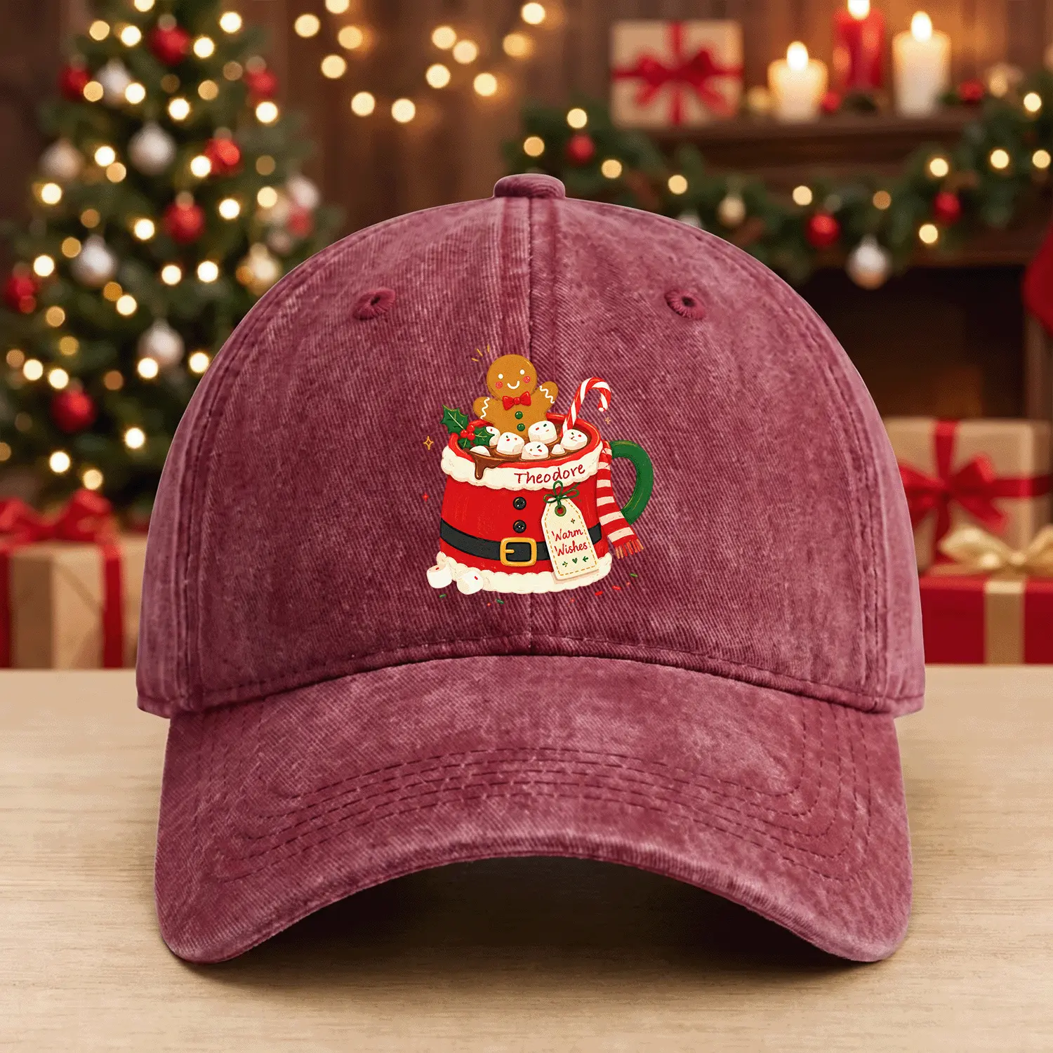 Personalized Christmas Printed Cap with Custom Name, Santa Holiday Baseball Hat