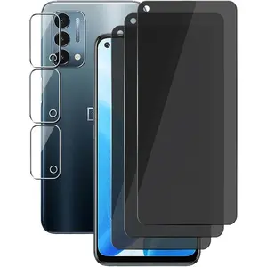 (3) For  Nord N200 5G (3 Pack) Anti Spy Private Tempered Glass Film  Screen Protector with Camera Lens Protector, Anti Scratch