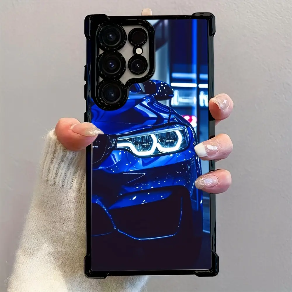Phone Case - Stylish Blue Sports Car Phone Case Compatible with Samsung Galaxy S26 S25 S24 S23 S22 FE Ultra Plus 5G, Featuring a Transparent Soft Back Cover for Drop Protection