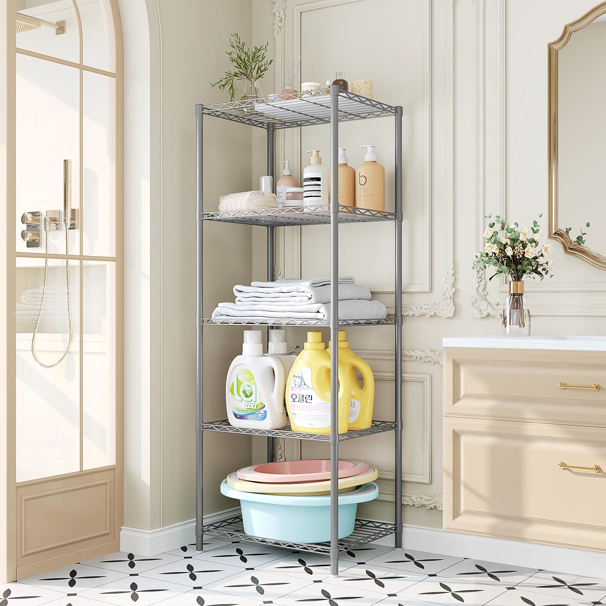 Wire Rack Shelving Organizer Shelf Storage Unit Utility 5-Tier Heavy Duty Metal Standing for Garage Kitchen Utensils
