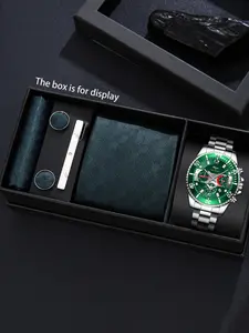 6pcs Men's Quartz Watch Set, Includes Tie, Handkerchief, Cufflinks, Tie Clip, Perfect for Business, Gifts for Holidays, Comes with Gift Box