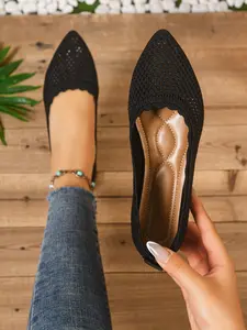 New Women's Fashion Flat Shoes, Breathable Flats, Fashionable Flats, Knit Upper Breathable Comfort, Pointed Toe Low Heel, All Seasons Casual Style, Durable Rubber Sole