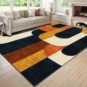 Velvet Soft Comfort Nordic Simple Curve Pattern Print Rug, Home Decor Carpet, Living Room Large Mat, Sofa Pad, Bedroom Bedside Blanket, Abstract Rugs, Modern Geometric Rug