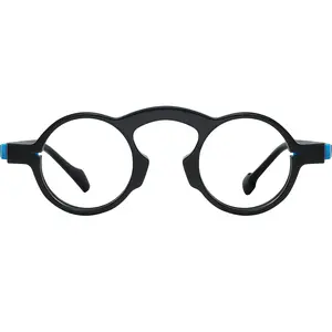 Fytoo Detachable Lens Glasses Classic Black Round Acetate Frame All-Day Comfort for Gaming & Work TikTok Unisex Fashion High Value Glasses 241534-03